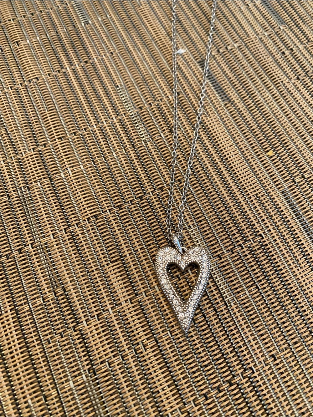Brighton two sided Silver Heart Pendant Necklace with Clear Crystals